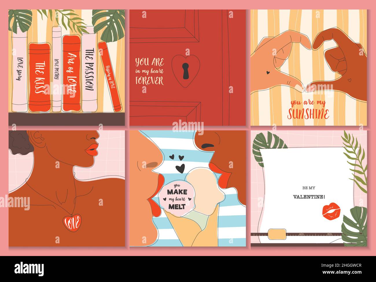 Set of Valentines day greeting cards concept templates in flat design ...