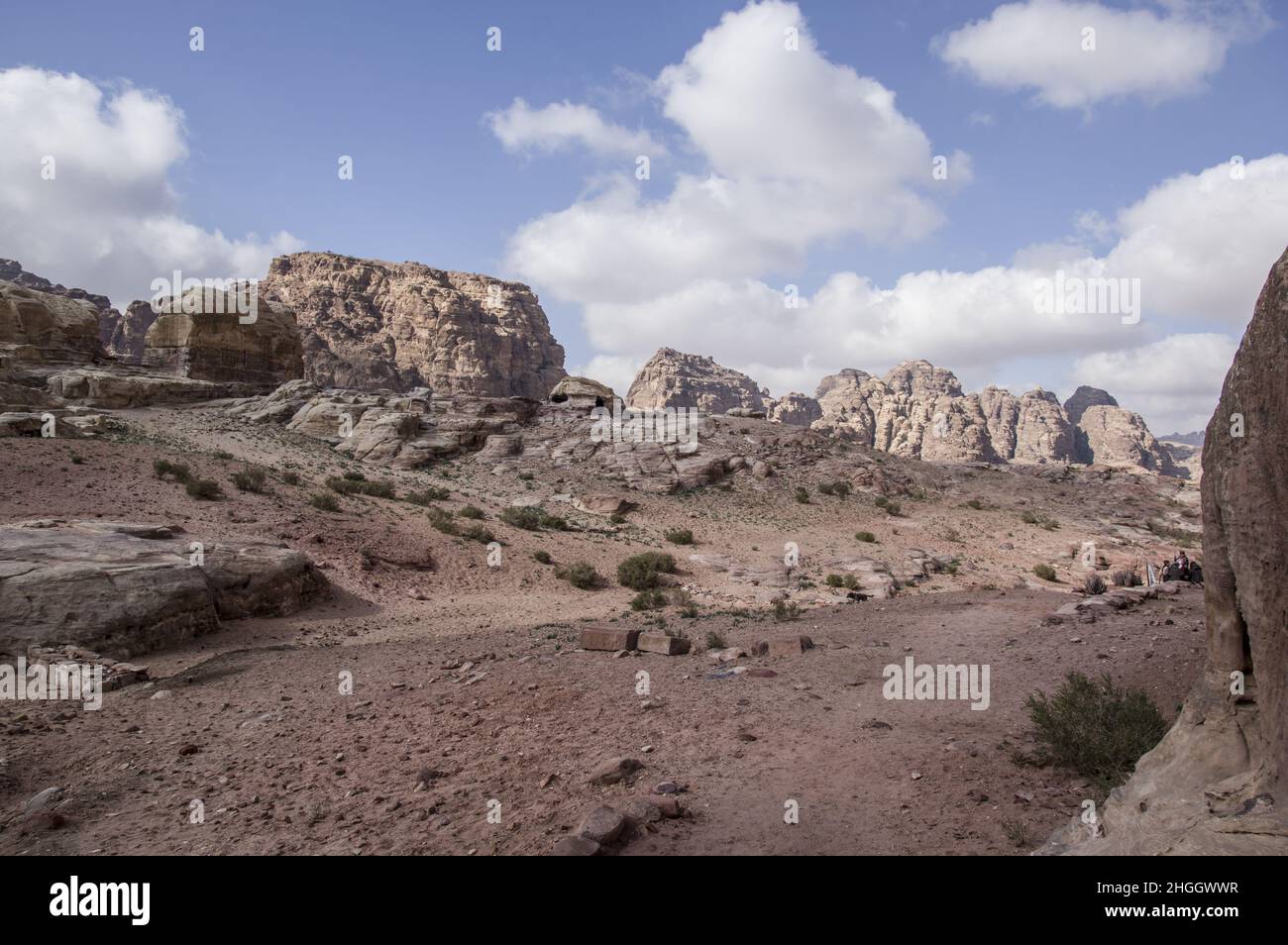 Petra Jordan, with canyons, caves, desert landscape where the Nabateans and then the Romans lived centuries ago. Stock Photo