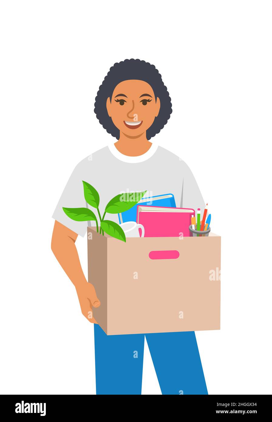 New worker joins a team. New job opportunity concept. Young black woman got a job for her career development. Happy employee got a promotion. Flat vec Stock Vector