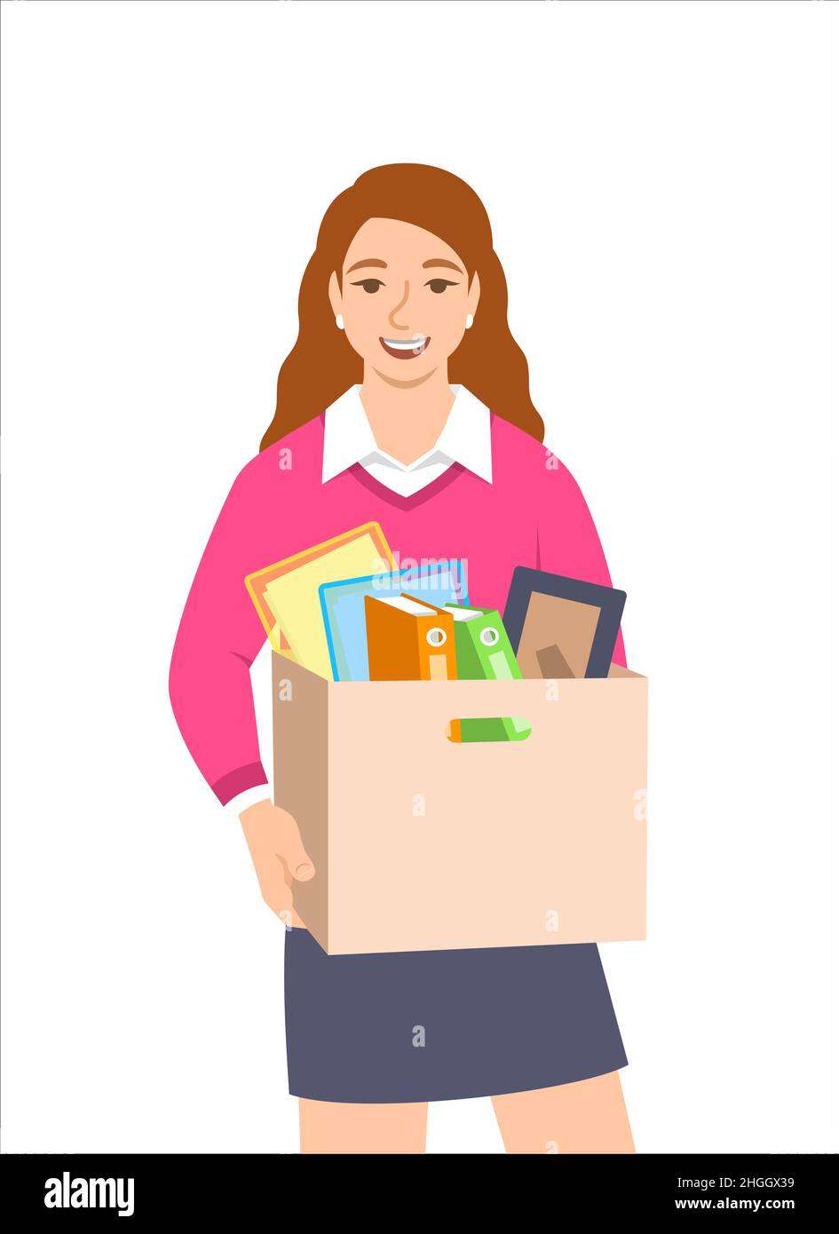 New worker joins a team. New job opportunity concept. Young woman got a job for her career development. Happy employee got a promotion. Flat vector il Stock Vector