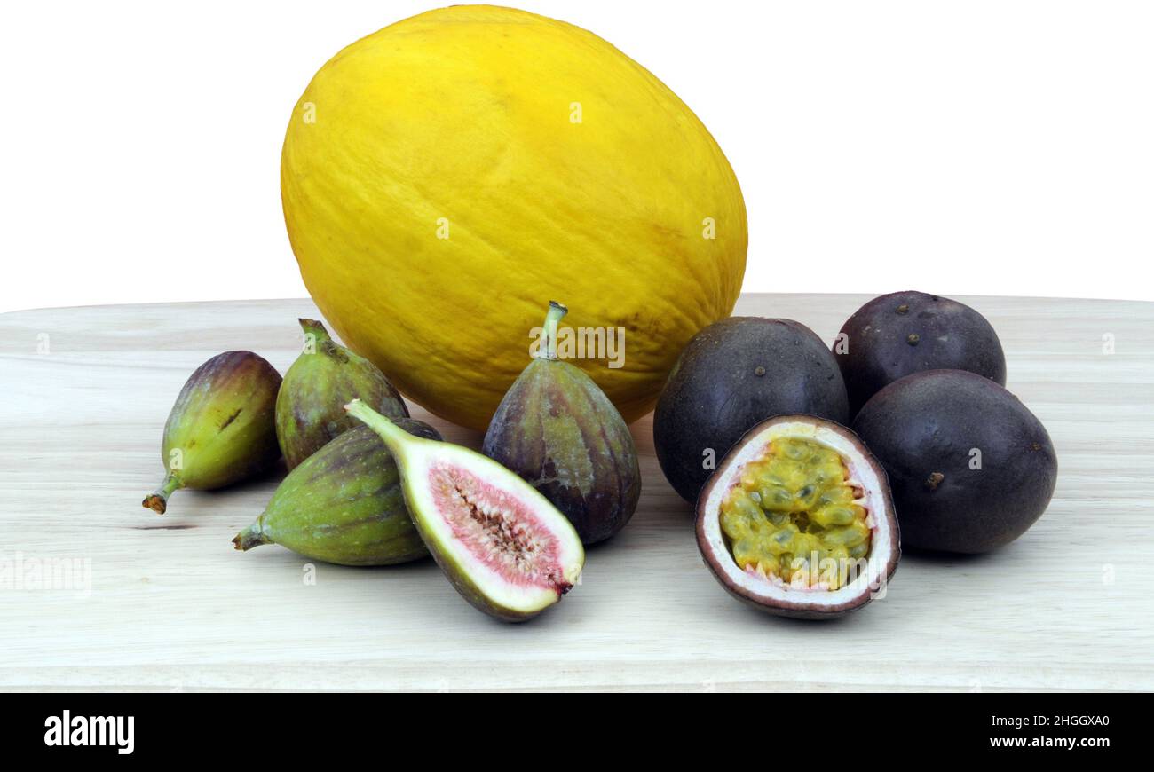 rock melon, figs, passion fruits Stock Photo