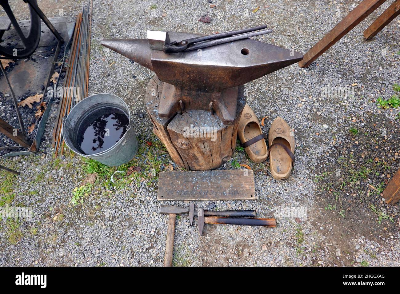 classic anvil and forge hammer, old craft, Germany Stock Photo
