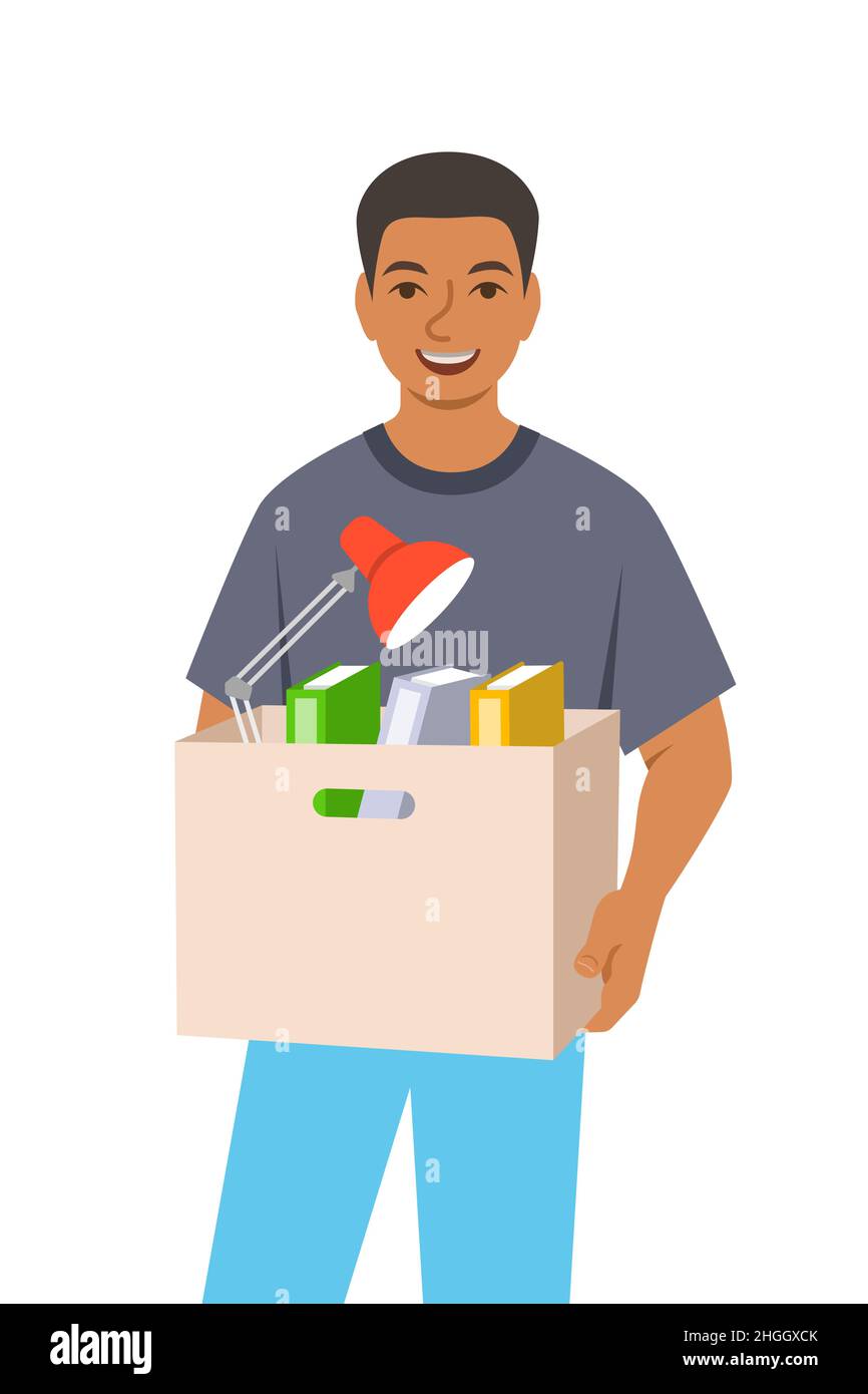 New worker joins a team. New job opportunity concept. Young black man got a job for his career development. Happy employee got a promotion. Flat vecto Stock Vector