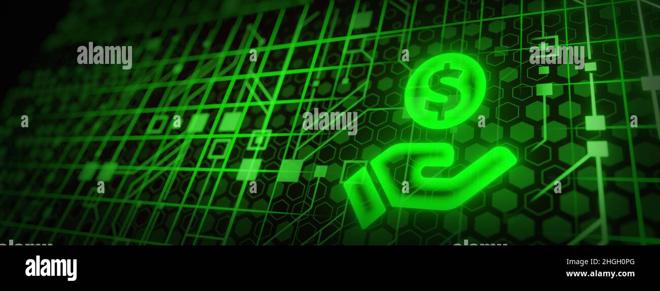 Digital dollar symbol and crypto currency network, Blockchain and NFT