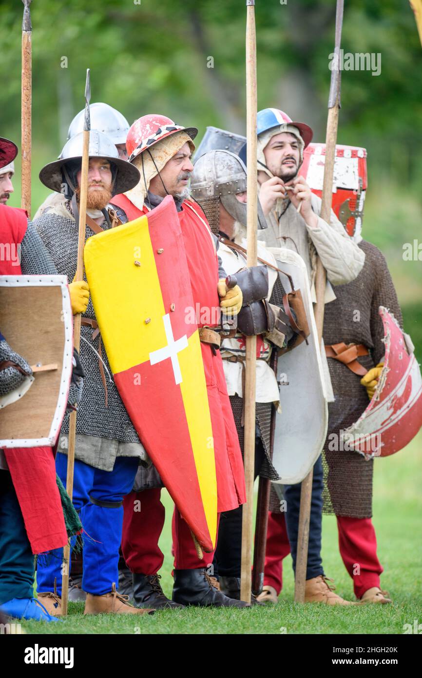 Reconstruction of the 1265 Battle of Evesham on the Crown Meadow. Stock Photo