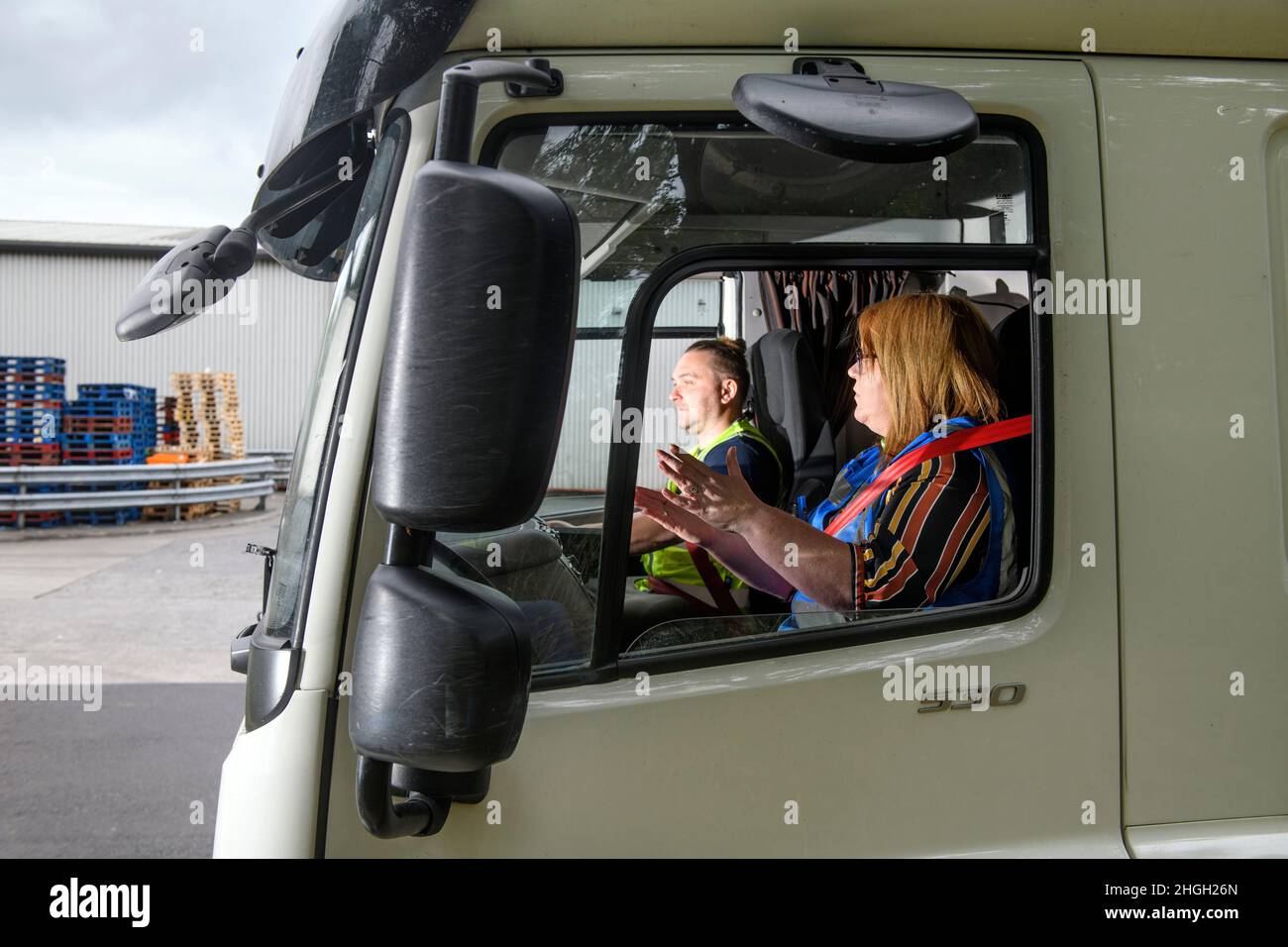 An HGV1 driver and instructor during a training session, UK. Stock Photo