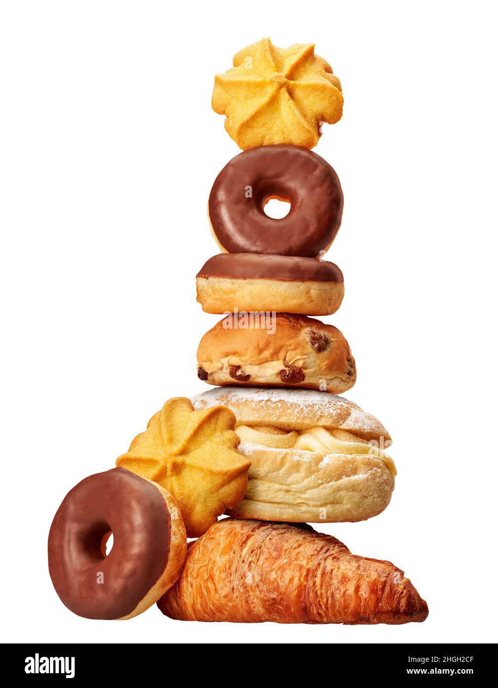 Cookies, donuts and pastries in a studio setting, isolated on white. Stock Photo