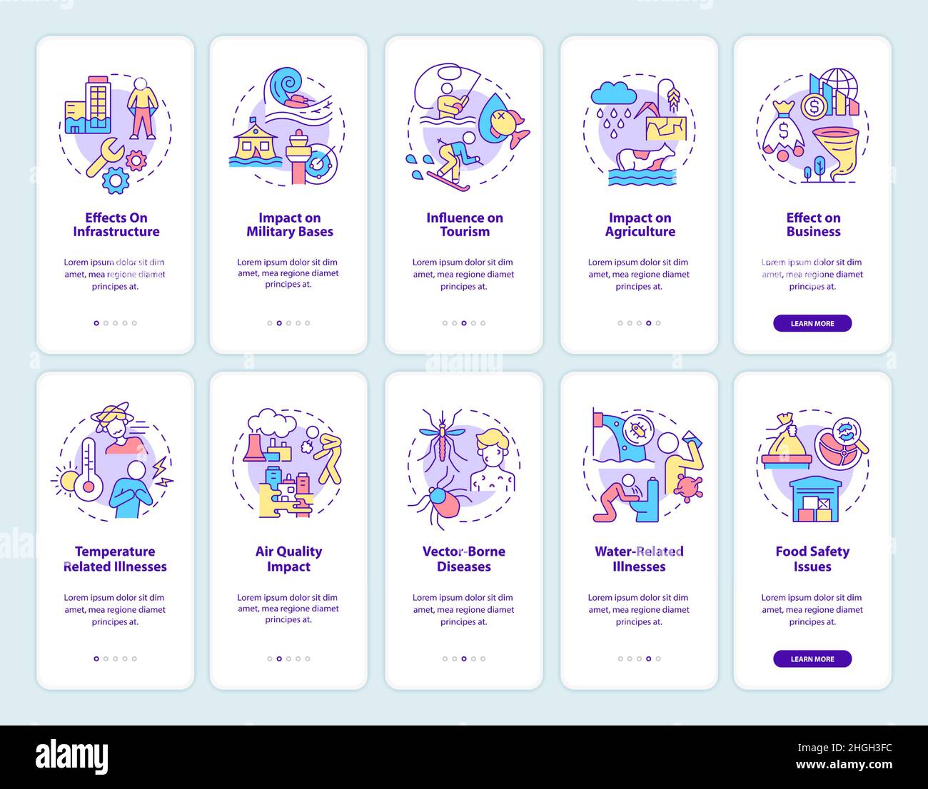 Climate change onboarding mobile app screen set Stock Vector