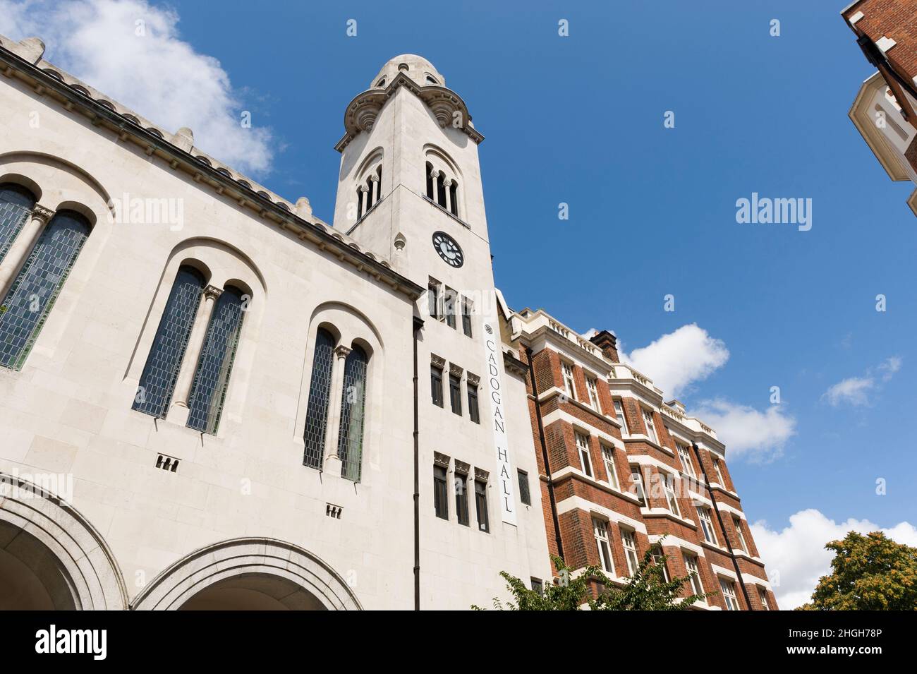 Exterior view of Cadogan Hall a 950-seat concert hall in Sloane Terrace in Chelsea.  Cadogan Hall is the permanent home for the Royal Philharmonic Orc Stock Photo