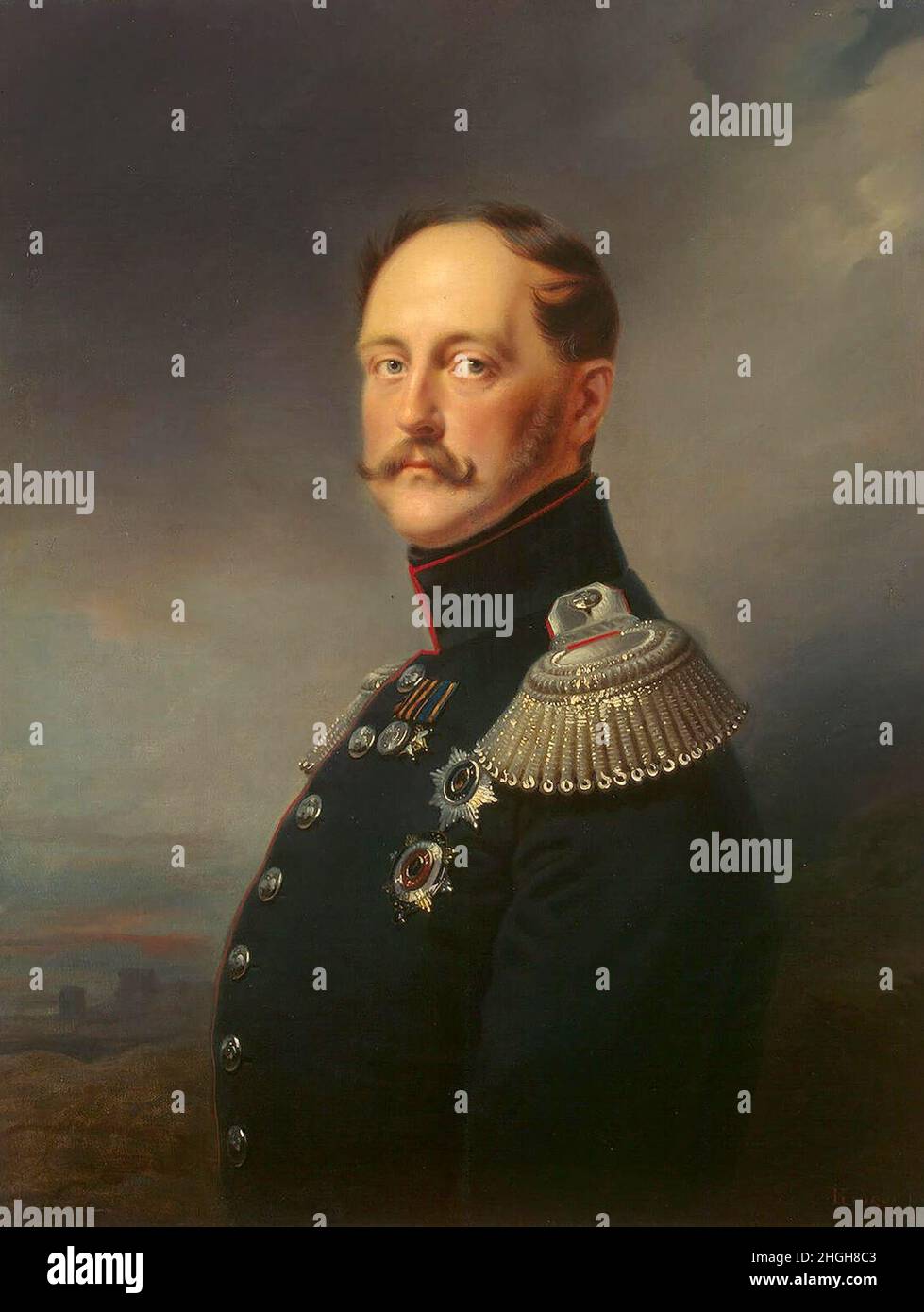 Nikolaus I. Pawlowitsch, 6. Juli 1796 - 2. März 1855, aus dem Haus Romanow-Holstein-Gottorp war als Nikolaus I. zwischen 1825 und 1855 Kaiser von Russland und zwischen 1825 und 1830 letzter gekrönter König von Polen, Gemälde von Franz Krüger  /  Nicholas I Pavlovich, July 6, 1796 - March 2, 1855, of the House of Romanov-Holstein-Gottorp was Emperor of Russia as Nicholas I between 1825 and 1855 and last crowned king of Poland between 1825 and 1830, painting by Franz Krüger, Historisch, historical, digital improved reproduction of an original artwork from the time / digital restaurierte Reproduk Stock Photo