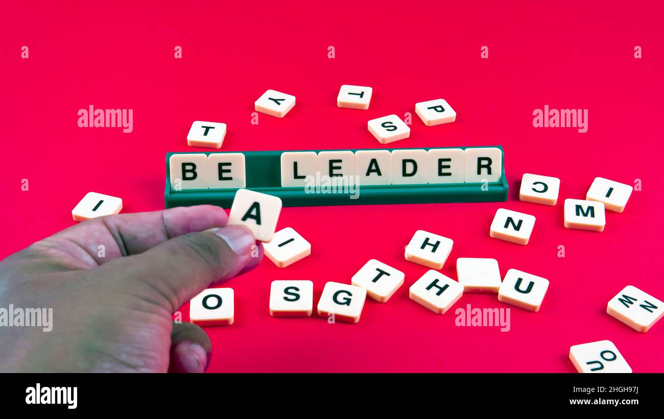 Be a leader is a motivational quote with selective focus on the word. Stock Photo
