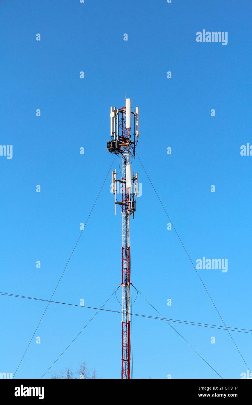 Base station mobile network antenna on a steel structure mast with a