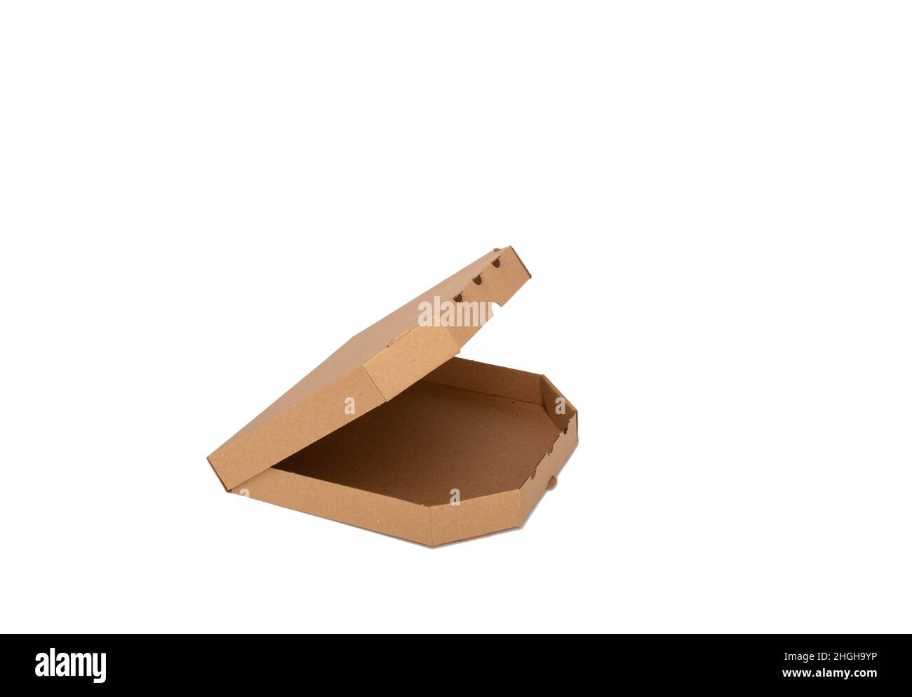 Pizza paper box isolated on white background. Empty pizza box, copy space Stock Photo