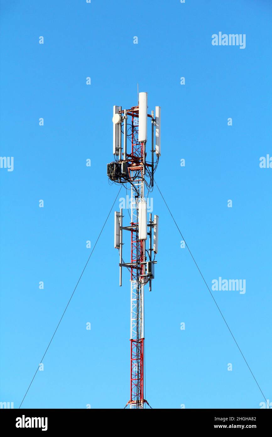 Base station mobile network antenna on a steel structure mast with a