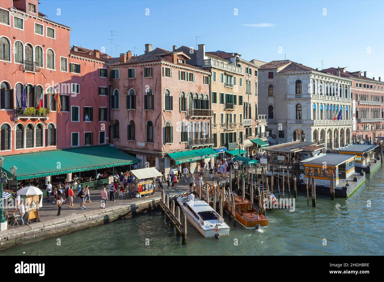 Venice, view from the Rialto Bridge to the Riva del Ferro, tourist spot Stock Photo