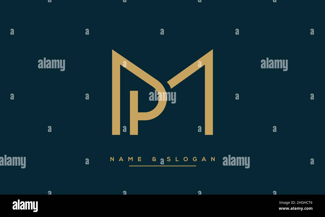 Modern abstract letter MP, PM logo design. Minimal MP, PM initial based icon vector Stock Vector