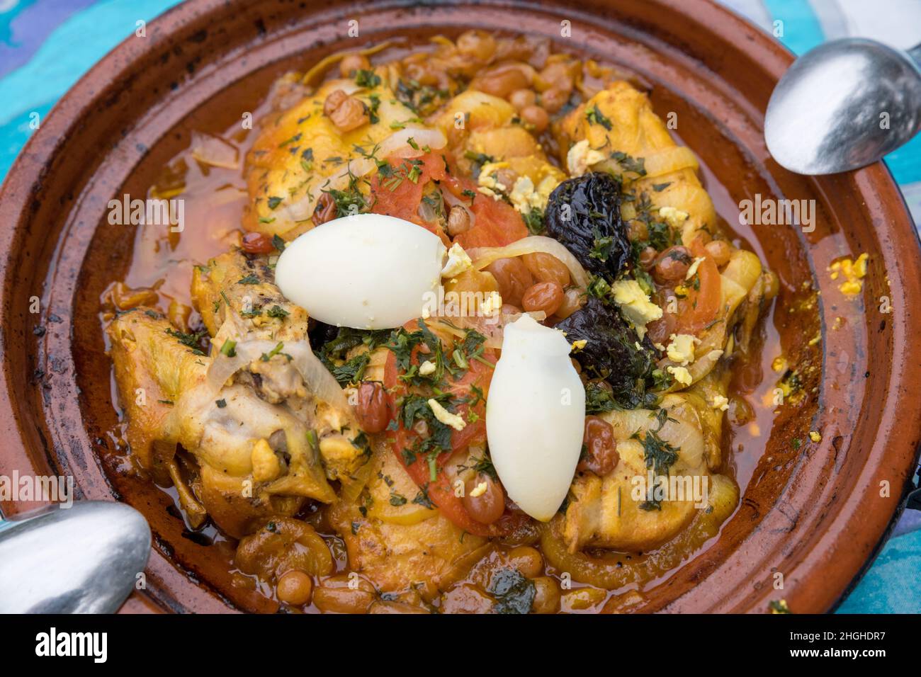 Traditional Moroccan dish in a tajine. shakshuka Stock Photo