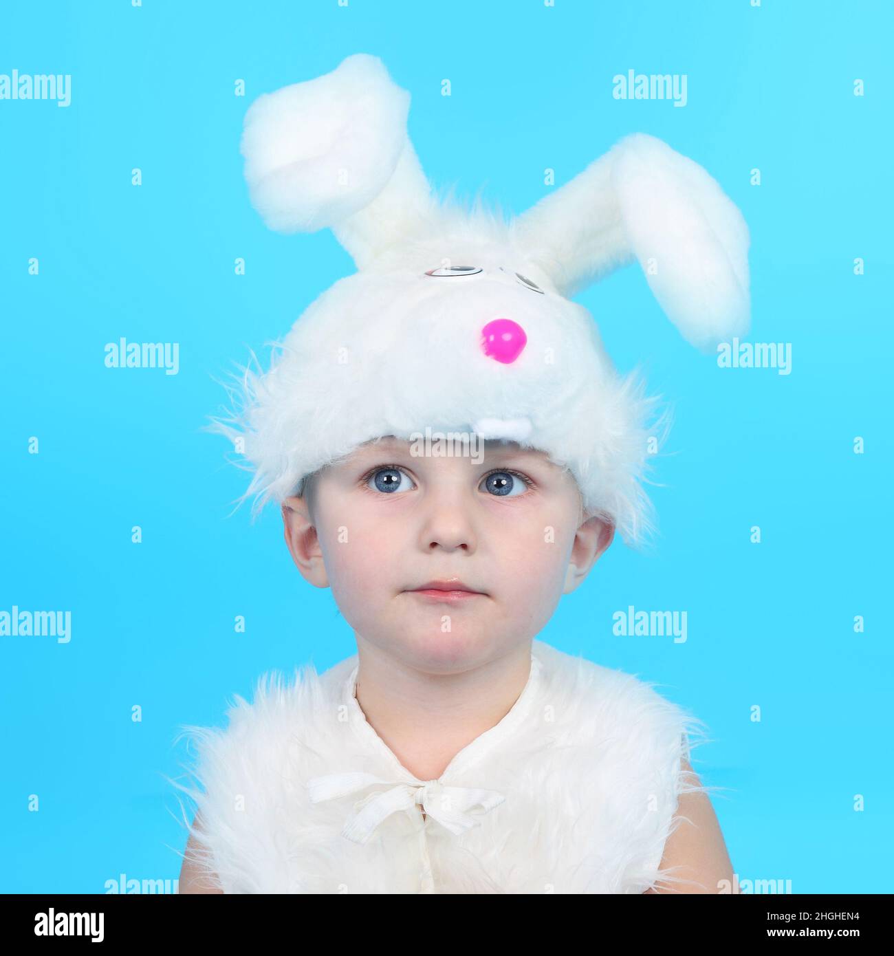 cute little child in the hare costume Stock Photo