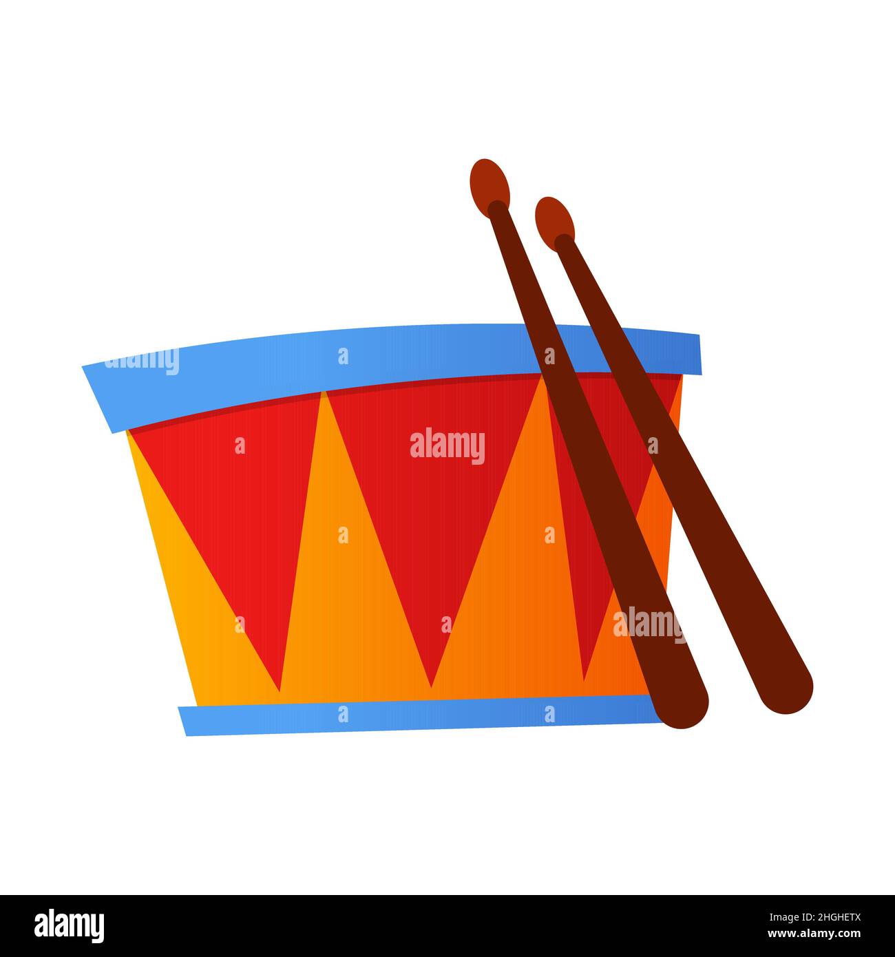 Toy drum modern flat design single isolated object. Neat image of a