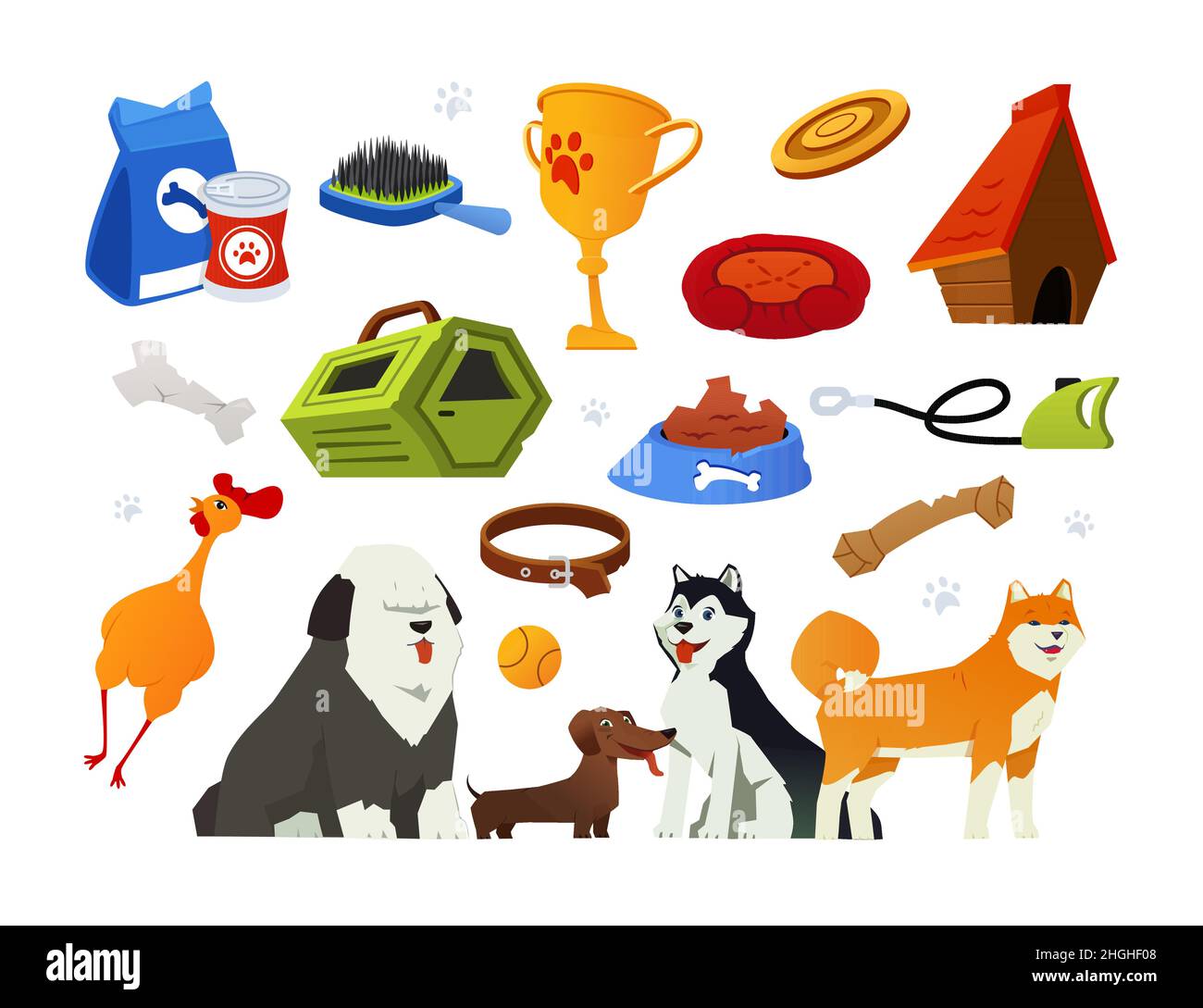 Taking care of dogs - modern flat design style object set. Neat detailed  image of different breeds of animals, food, care products and household  items Stock Vector Image & Art - Alamy