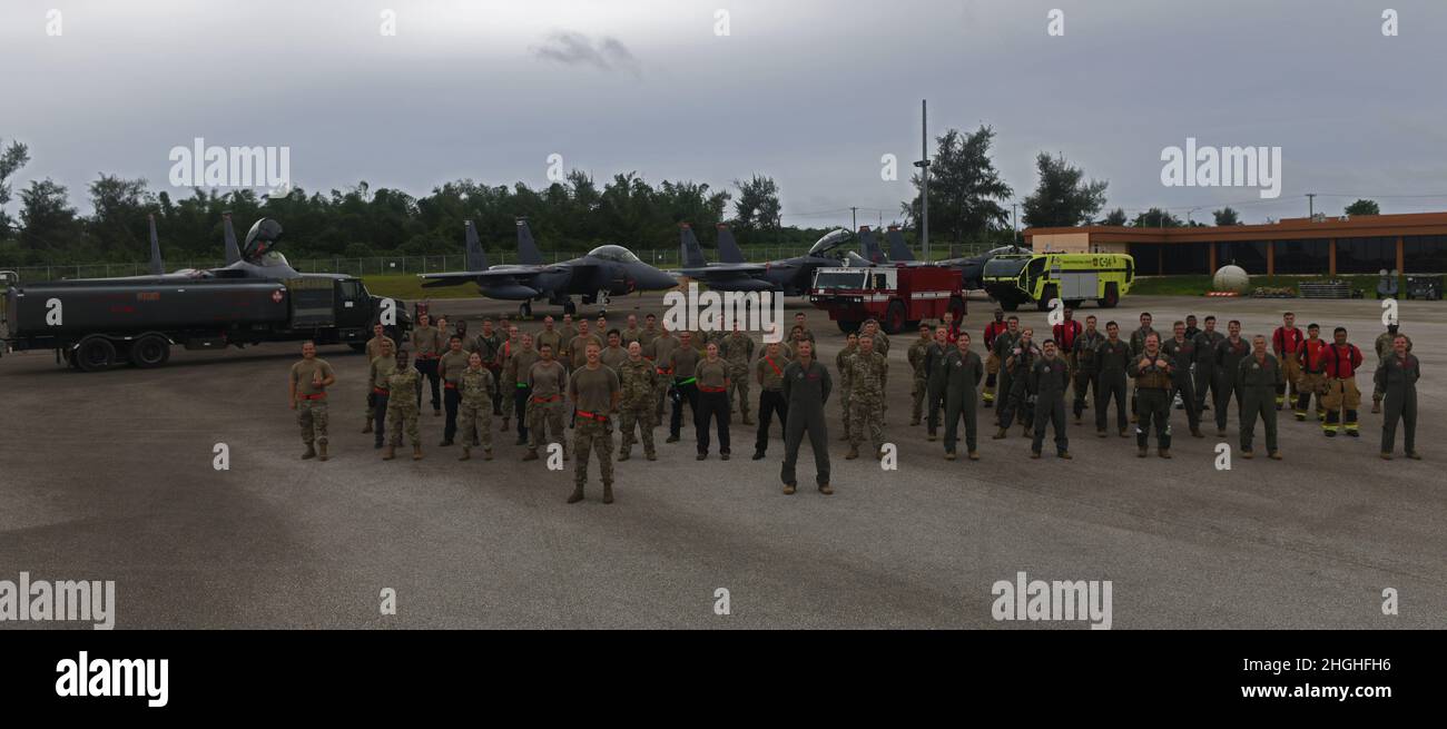 Tinian Intl U.S. service members pose for a group photo at the Tinian International ...