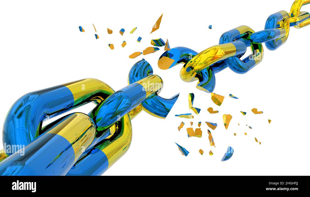 ukraine chain with flag on it break breaking isolated in white