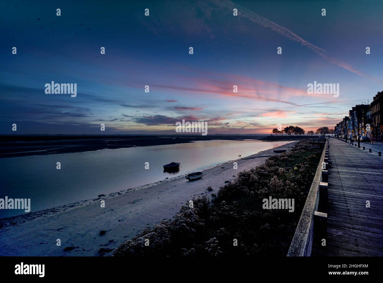 Saint Valery sur Somme, baie de Somme, chenal et reflets dans l'eau, Stock Photo