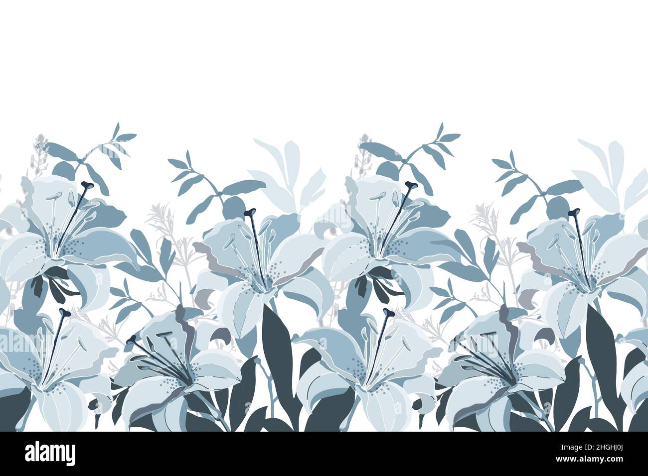 Vector floral seamless pattern, border. Horizontal panoramic design