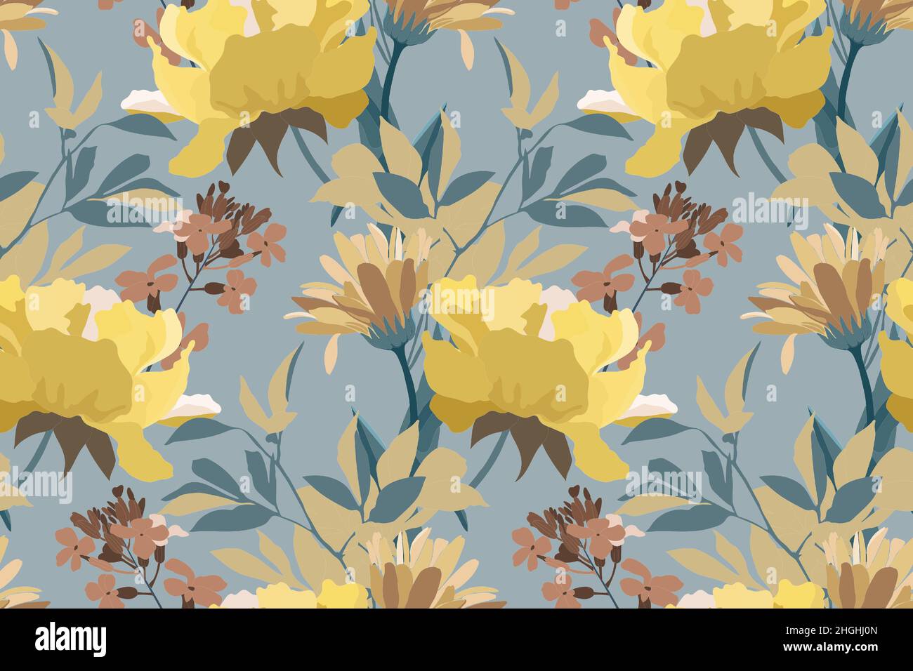 Vector floral seamless pattern. Yellow flowers isolated on a white ...