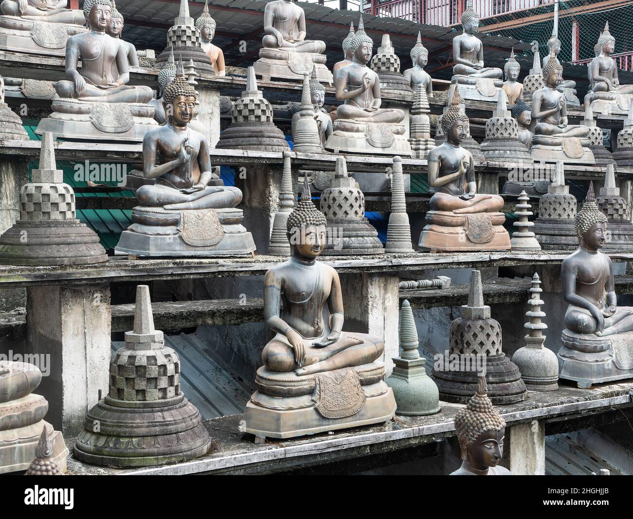 Buddha images at Gangaramaya Temple, Colombo, Sri Lanka. Stock Photo