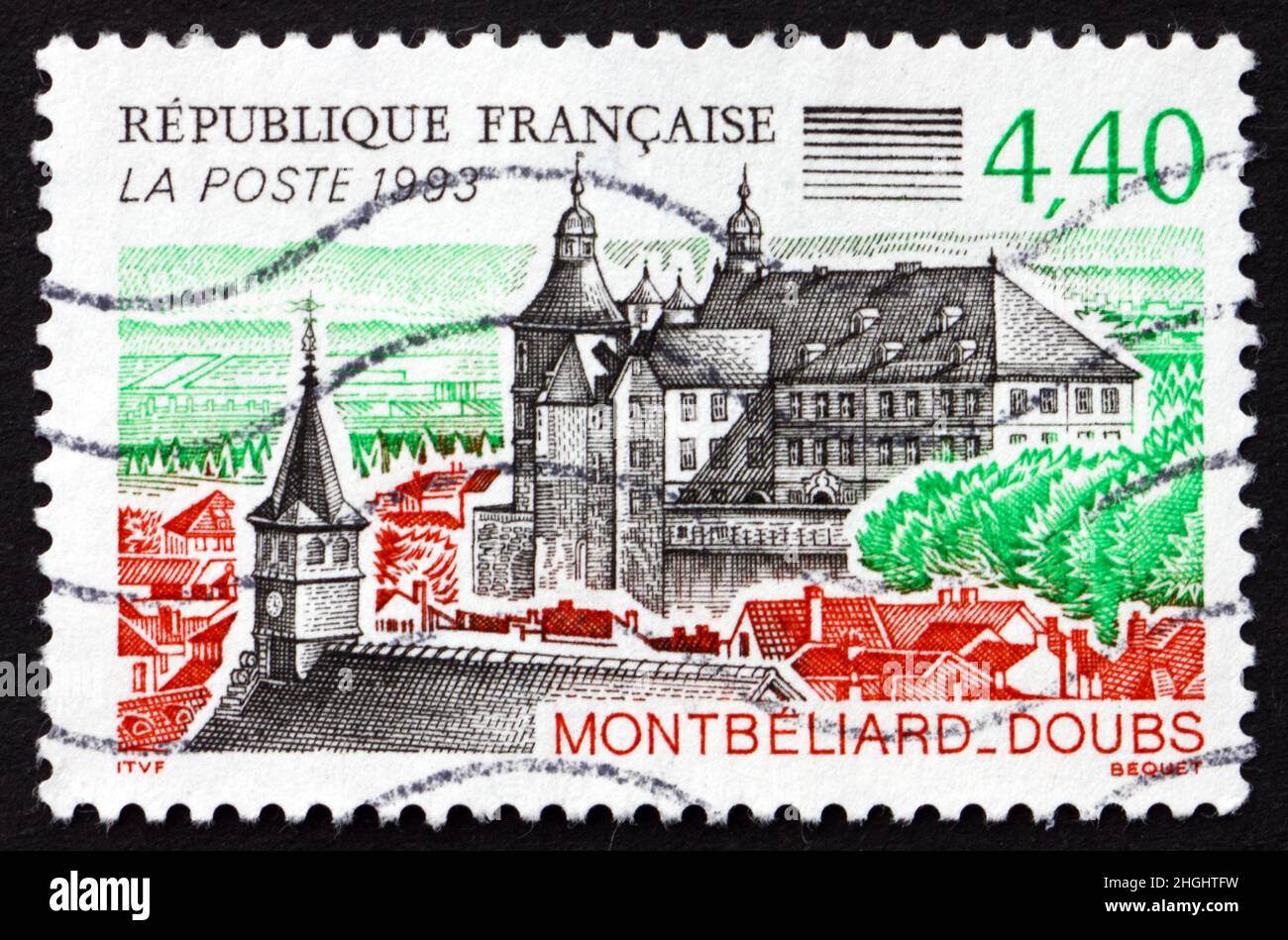 FRANCE - CIRCA 1993: a stamp printed in the France shows View of Montbeliard, City in the Doubs Department in the France-Comte region, circa 1993 Stock Photo