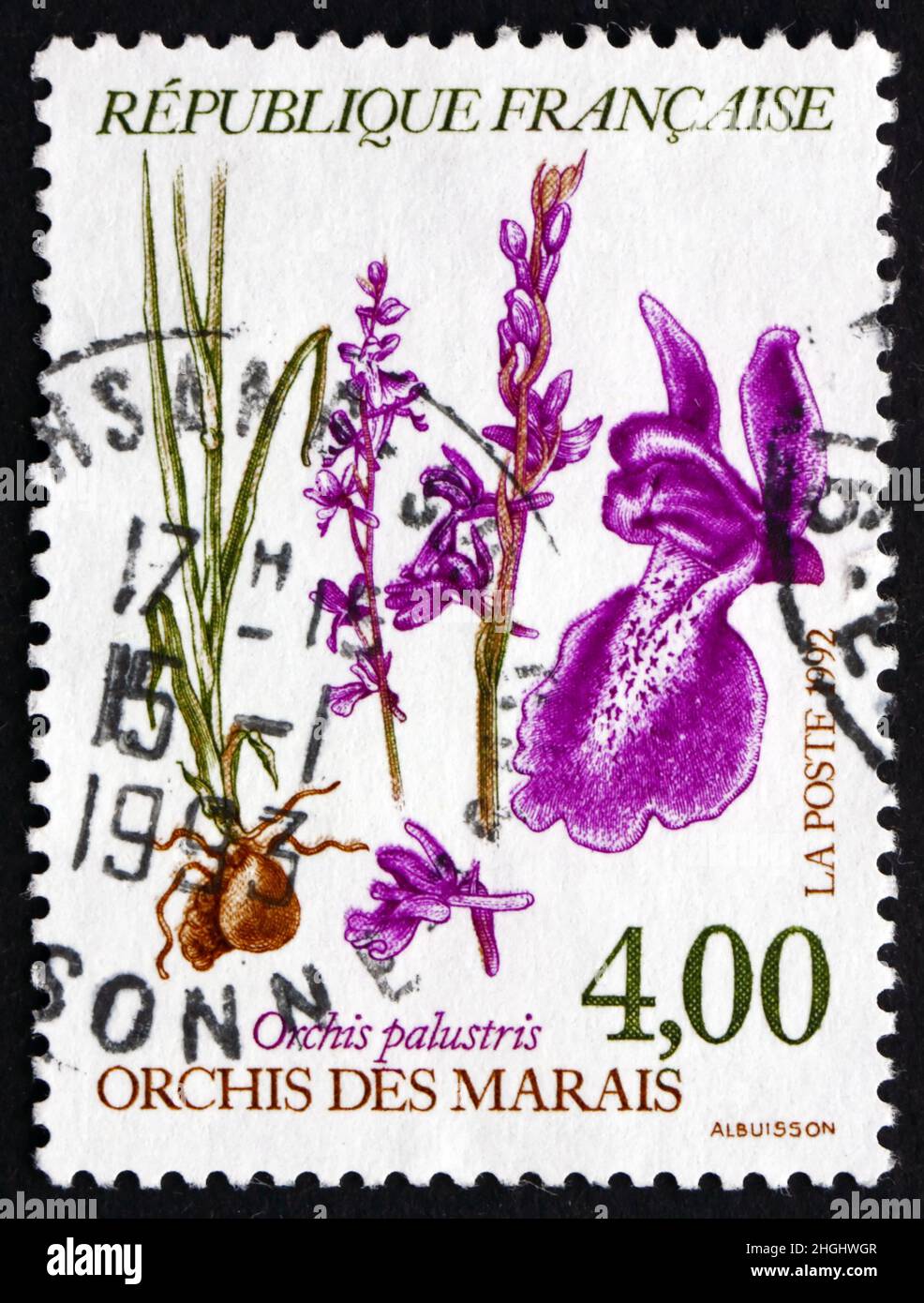 FRANCE - CIRCA 1992: a stamp printed in the France shows Anacamptis Palustris, Orchis Palustris, Orchid, circa 1992 Stock Photo