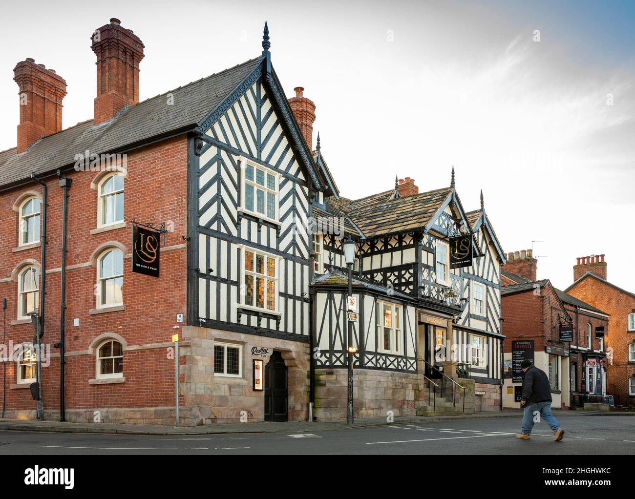 UK, England, Cheshire, Congleton, West Street, newly refurbished old coaching inn Lion and Swan Hotel, Stock Photo