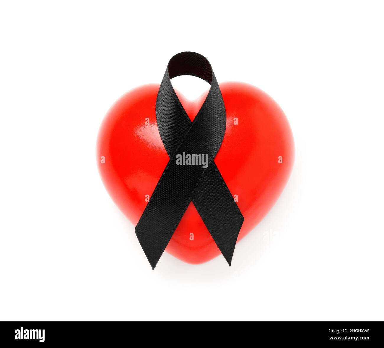 Black ribbon and heart on white background. Melanoma concept Stock ...