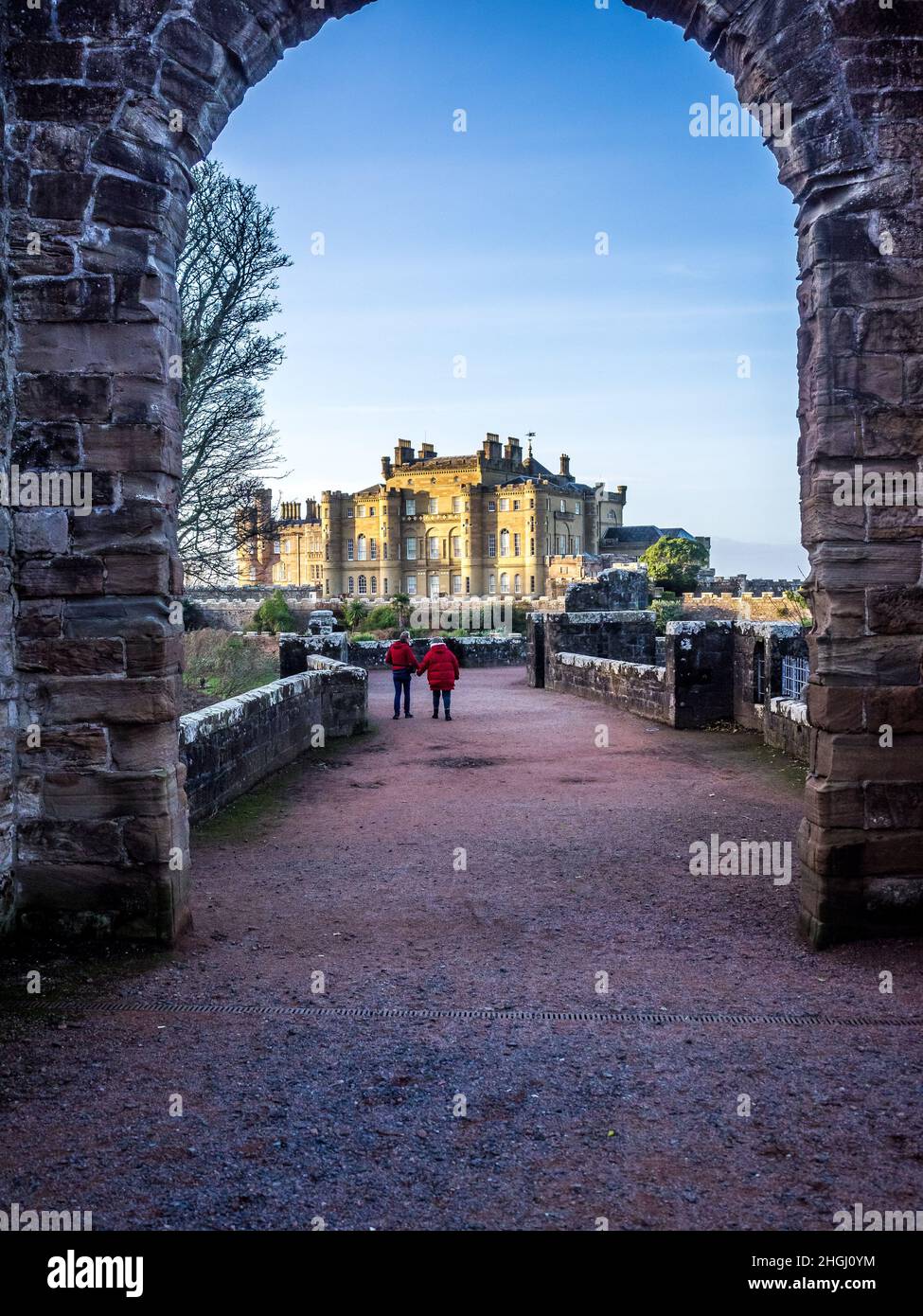 Through the archway view of Culzean Castle in South Ayrshire. Stock Photo