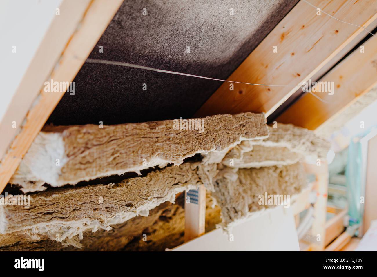 attic insulation with mineral wool Stock Photo Alamy