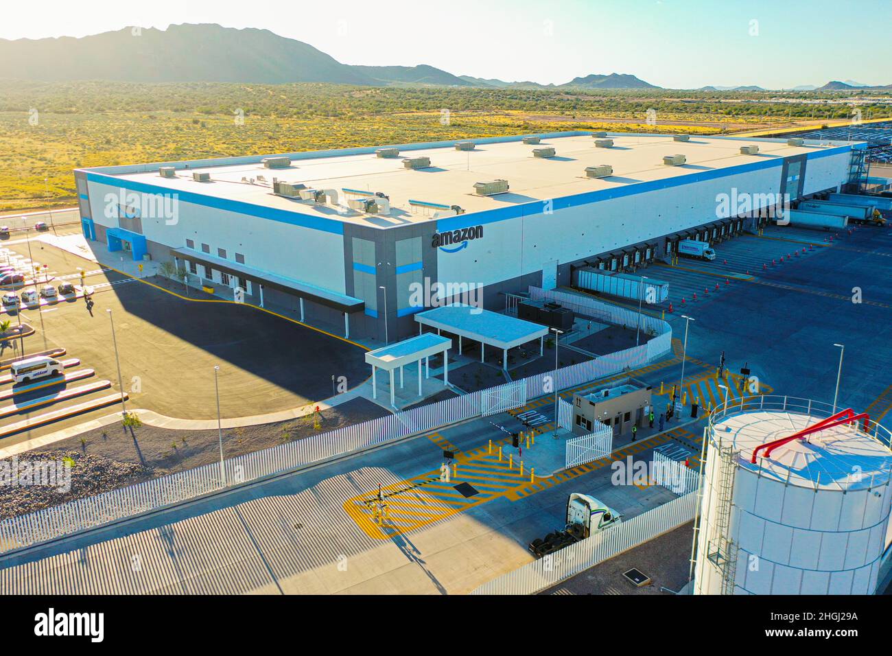 Amazon. Aerial view of Amazon warehouse or parcel distribution center in  Hermosillo, Mexico. Industrial warehouse in an industrial park, logistics  management of the shipment of products from online or digital sales on