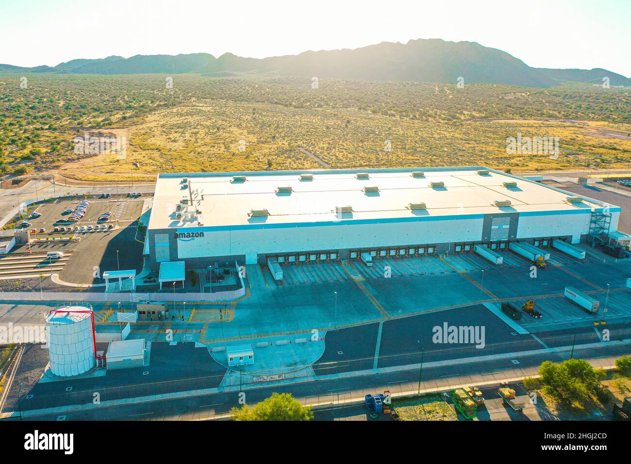 Amazon. Aerial view of Amazon warehouse or parcel distribution center in Hermosillo, Mexico