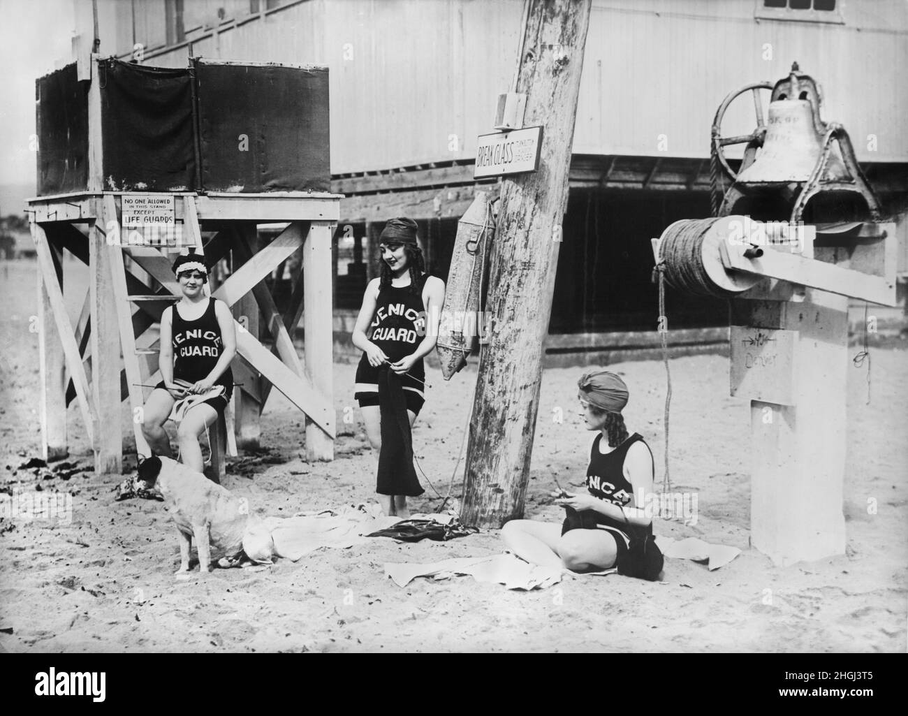 Female Lifeguards, Venice Beach, Los Angeles, California, USA, Bain News Service, 1910's Stock Photo