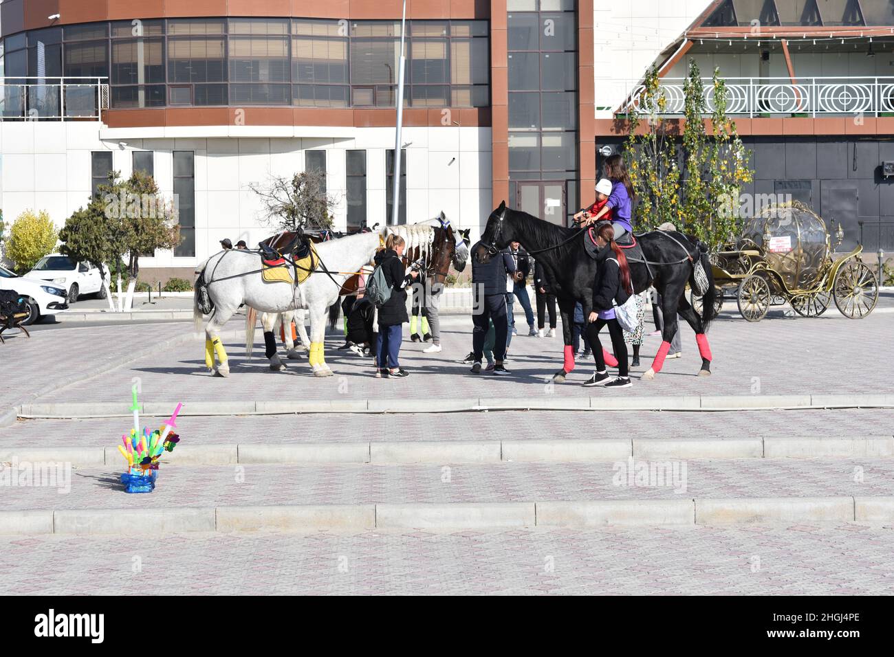 riding a horse at the caspian sea Stock Photo
