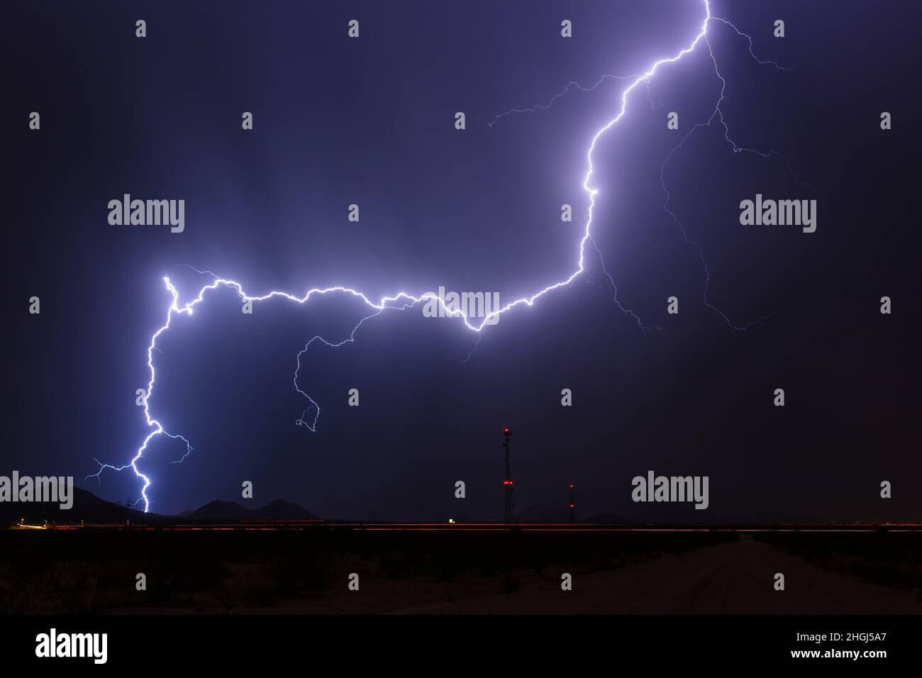 Arizona lightning bolt in a monsoon storm near Casa Grande Stock Photo