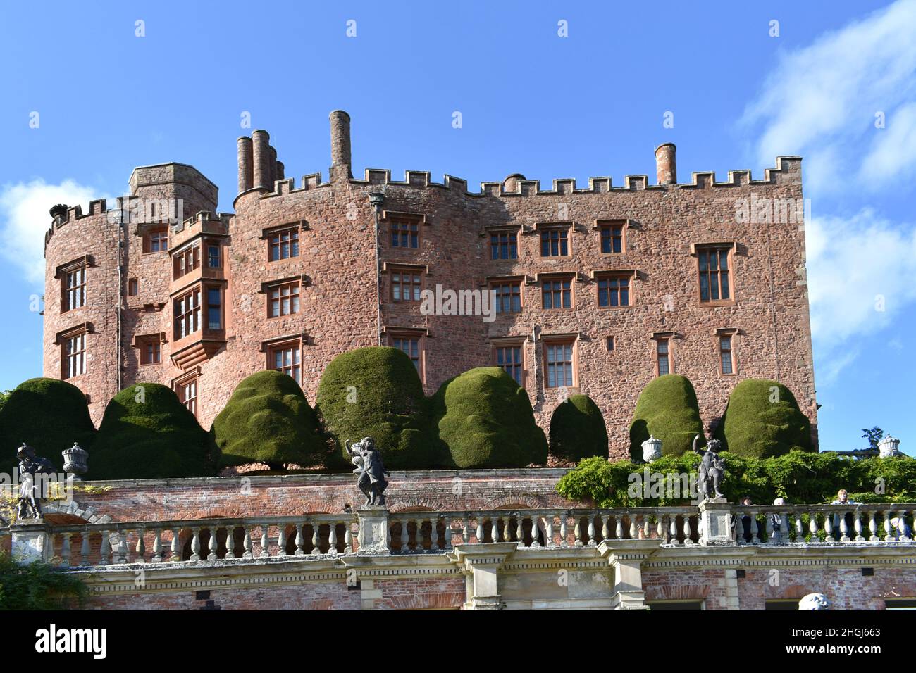 close up of Powys castle, Wales on a glorious summers day with deep blue sky background Stock Photo