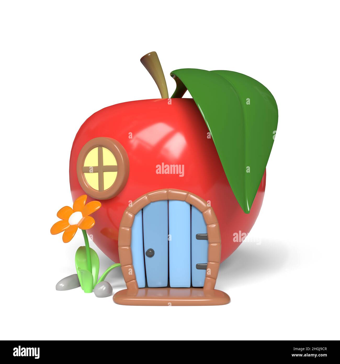 Cute cartoon apple house. 3D illustration. Stock Photo