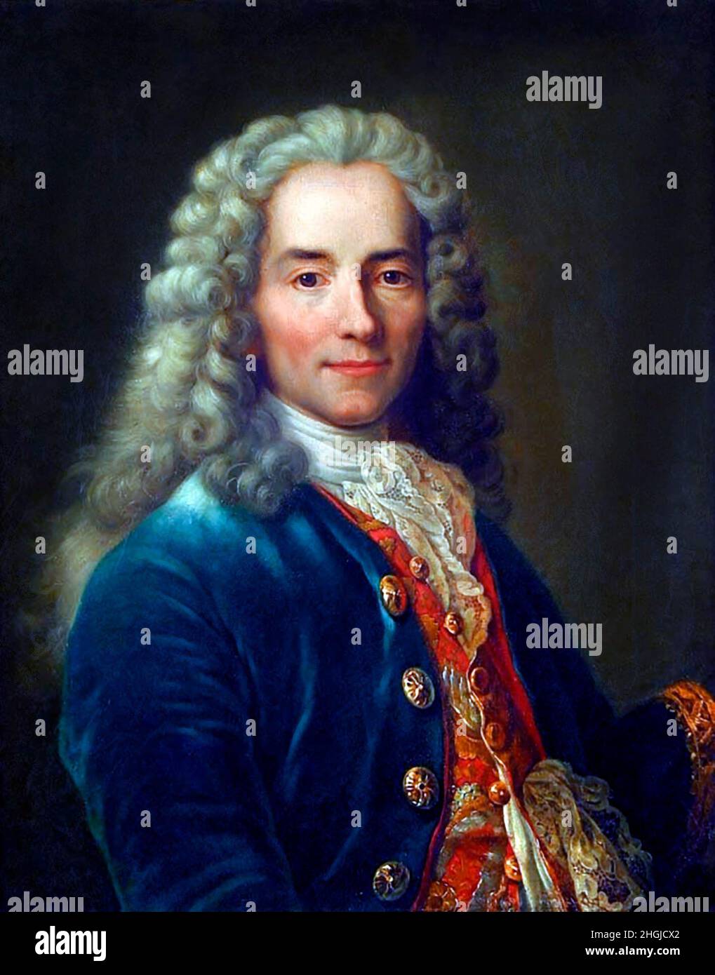 Voltaire (François-Marie Arouet: 1694-1778) portrait by Pierre Gautherot, oil on canvas Stock Photo