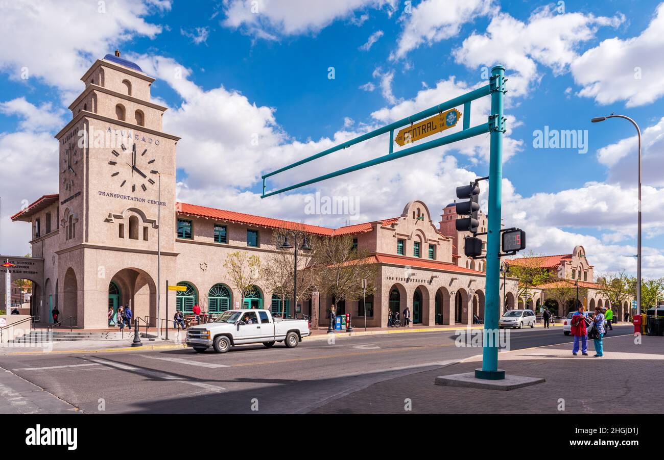 Albuquerque NM - APRIL 1: Front exterior of the Alvarado Transportation Center in Albuquerque. NM on April 1, 2016. Stock Photo