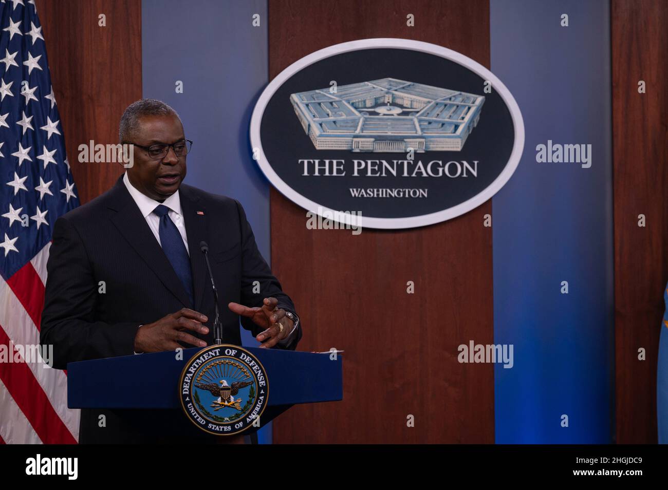 Secdef Picture Secretary of Defense Lloyd J. Austin III briefs the media on ...