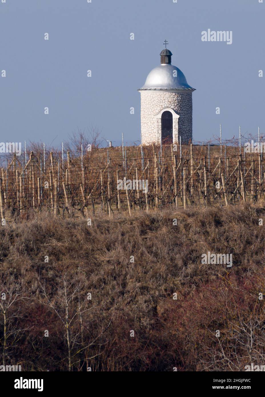 Velke Pavlovice vineyards and a chapel Stock Photo