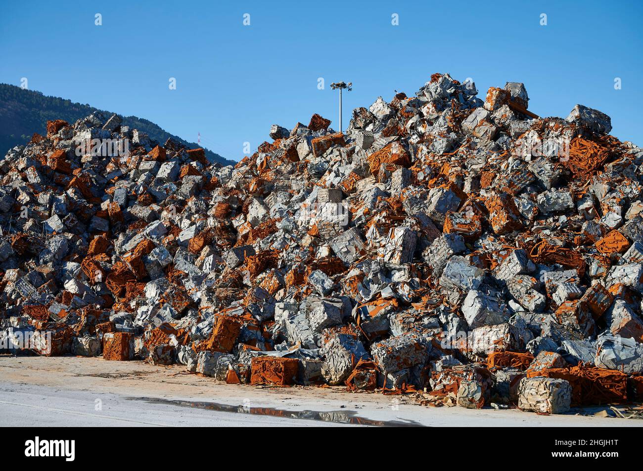 Scrap blocks prepared for export on the dock of the port of Bilbao ...