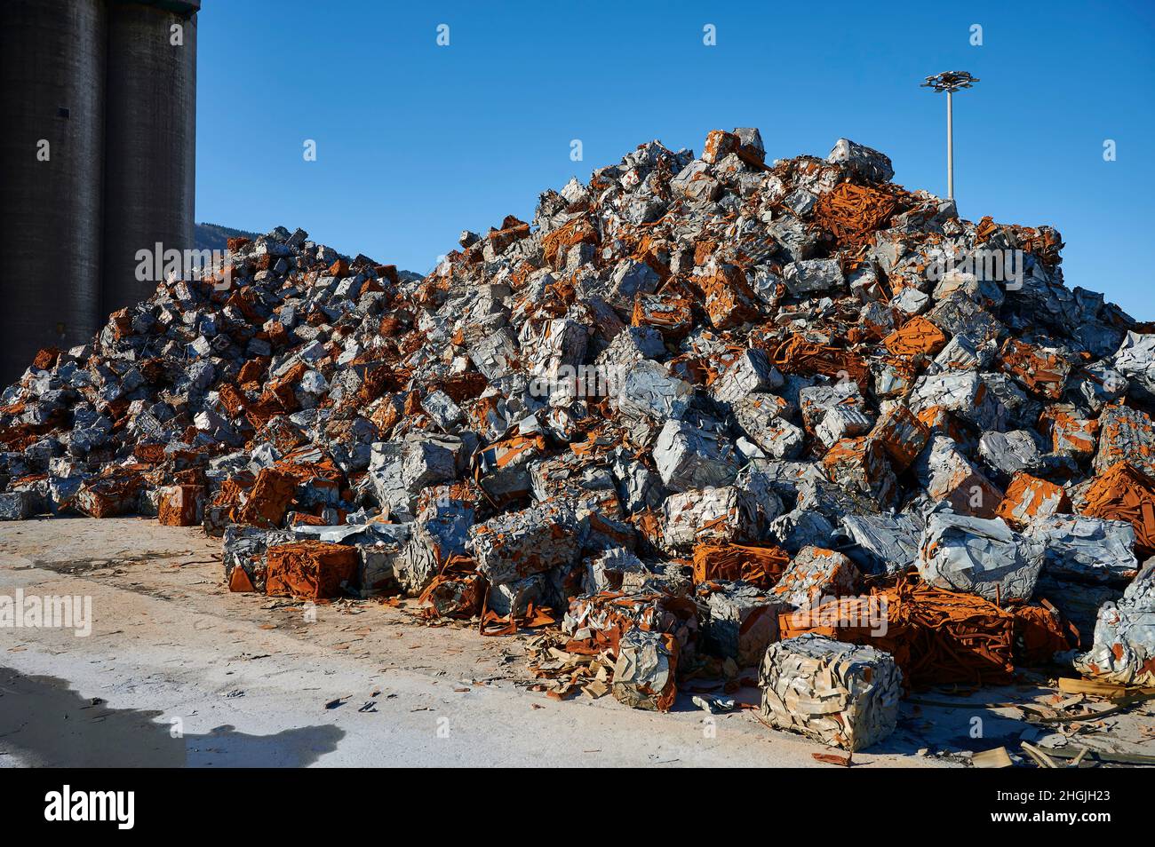 Scrap blocks prepared for export on the dock of the port of Bilbao ...