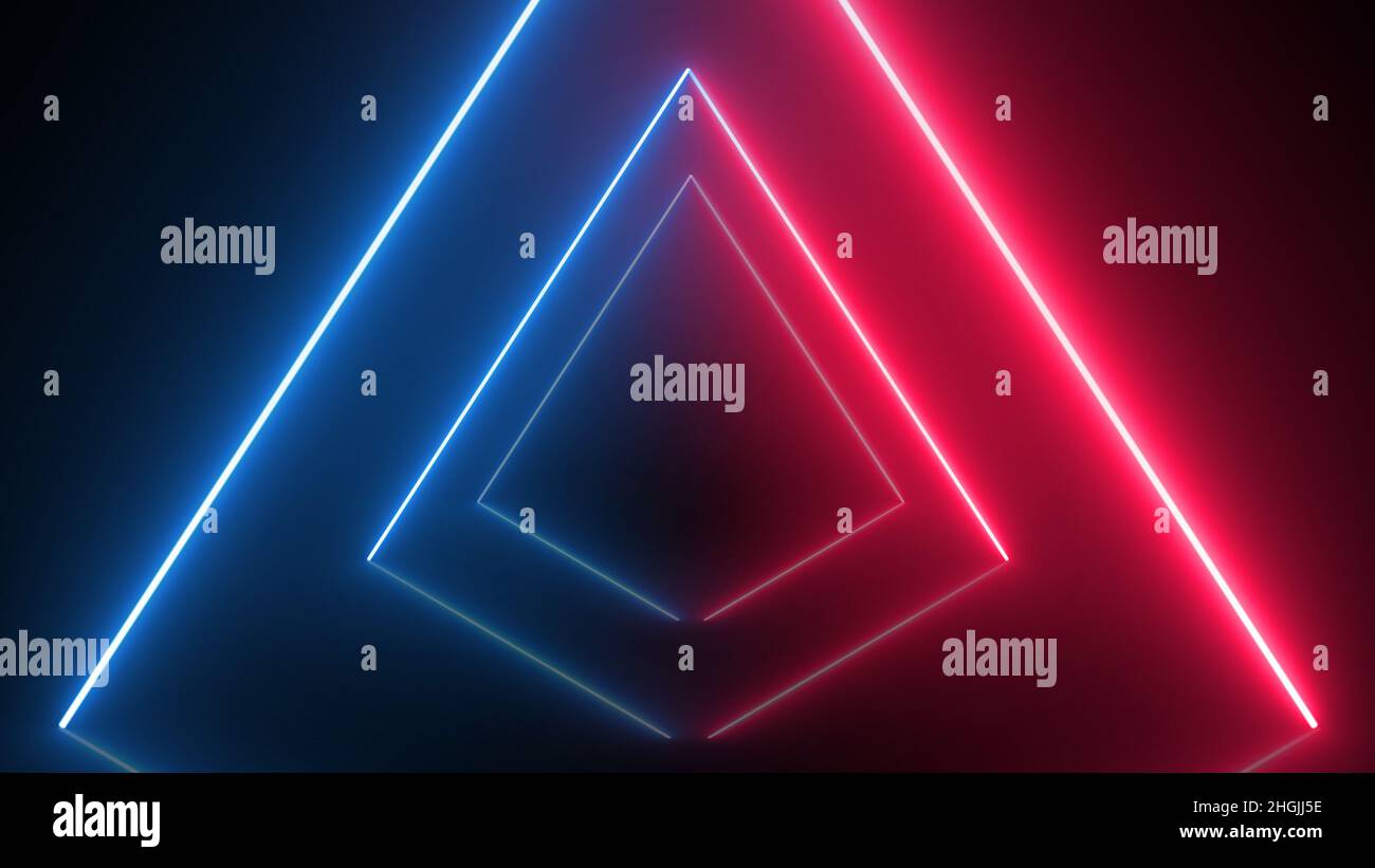 Abstract triangle geometric neon glowing lights line background Stock ...